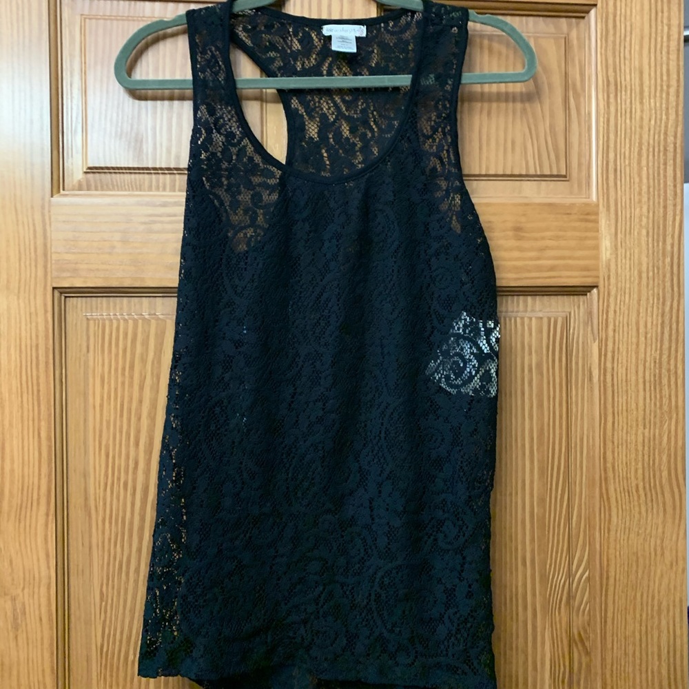 Black sheer lace tank top
